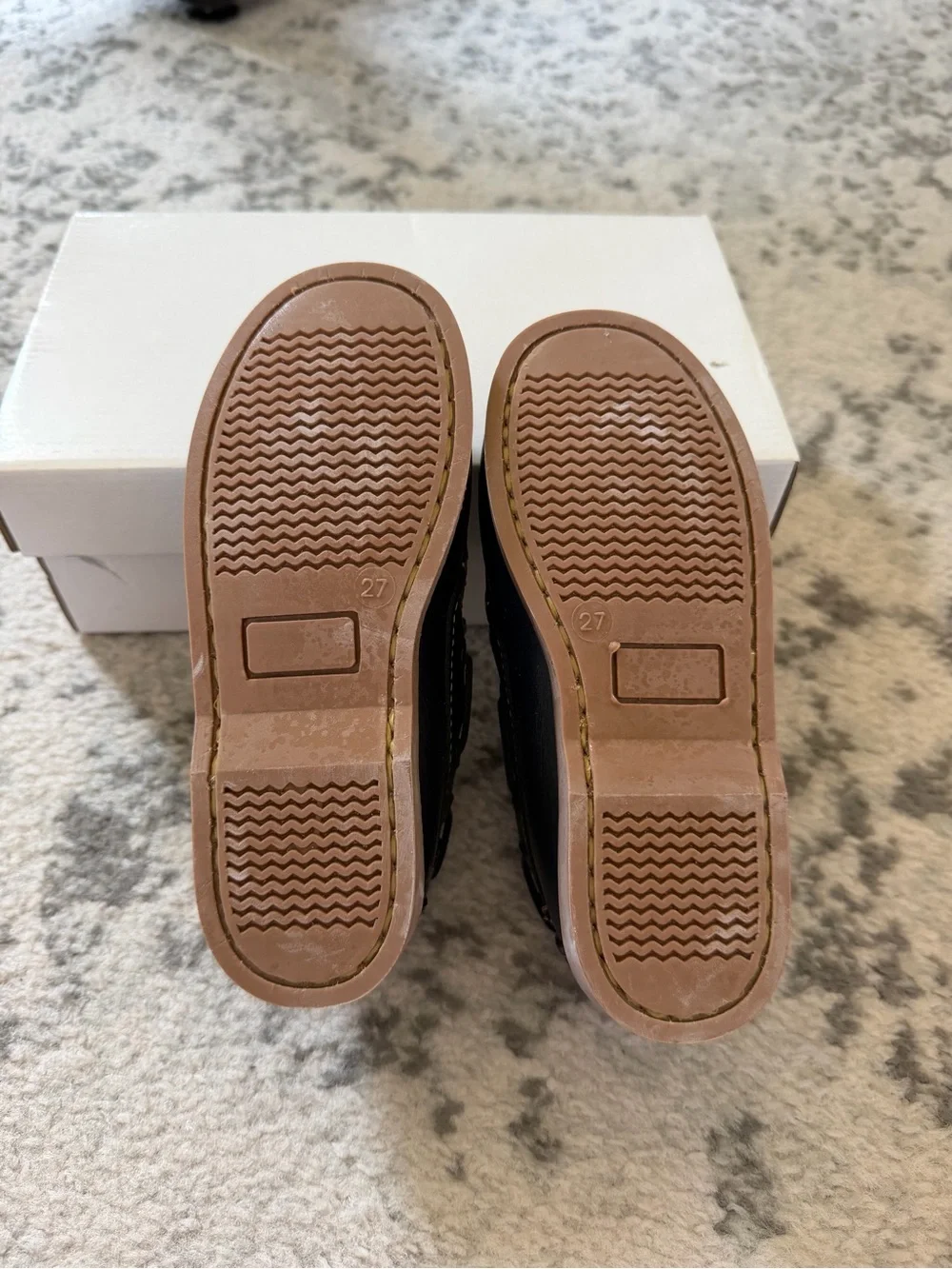 Kids Navy Leather Boat Shoes with Tan Sole